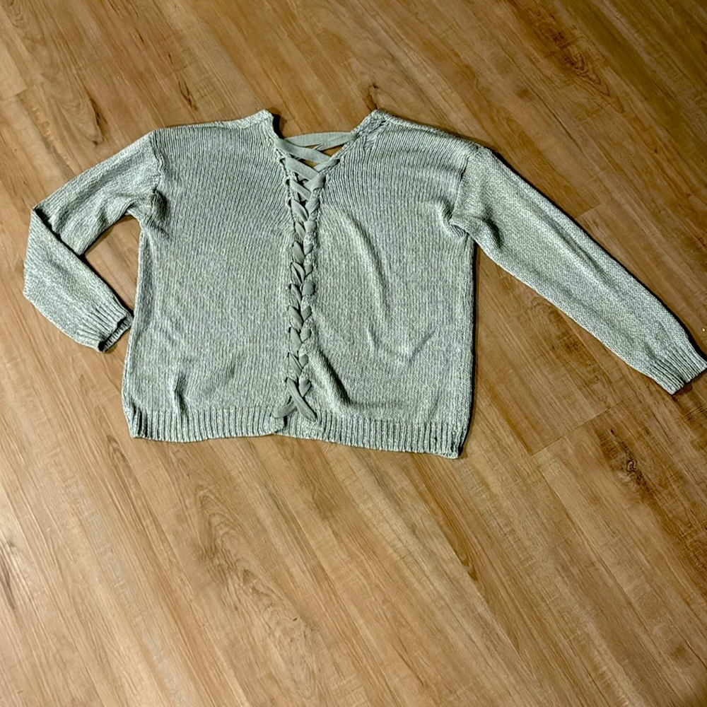 Grey Oversized Spring Sweater with Lace up Back